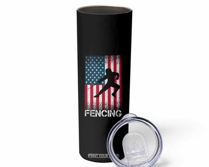 American Flag Fencing USA Patriotic Skinny Tumbler