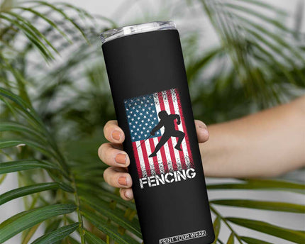 American Flag Fencing USA Patriotic Skinny Tumbler