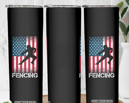 American Flag Fencing USA Patriotic Skinny Tumbler