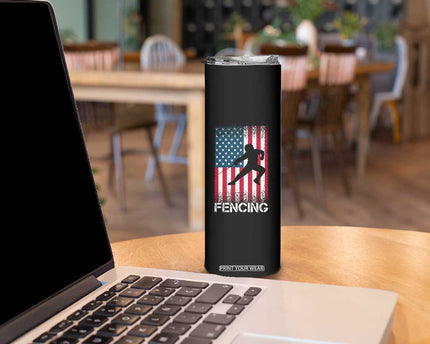 American Flag Fencing USA Patriotic Skinny Tumbler