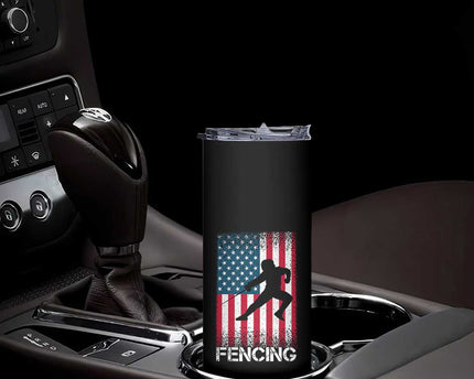 American Flag Fencing USA Patriotic Skinny Tumbler