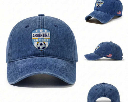Argentina Soccer Football Washed Cotton Baseball Cap Argentinian Football Game Day Supporter