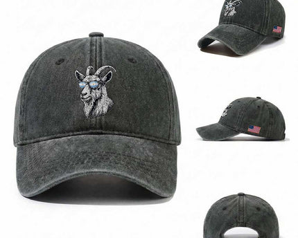 Cool Goat With Sunglasses Argentinian Flag Washed Cotton Baseball Cap