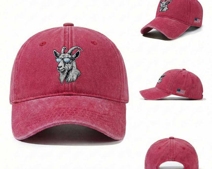 Cool Goat With Sunglasses Argentinian Flag Washed Cotton Baseball Cap