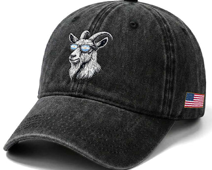 Cool Goat With Sunglasses Argentinian Flag Washed Cotton Baseball Cap