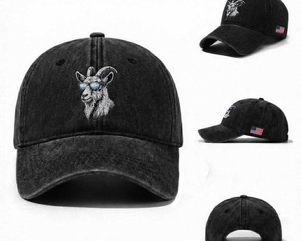Cool Goat With Sunglasses Argentinian Flag Washed Cotton Baseball Cap