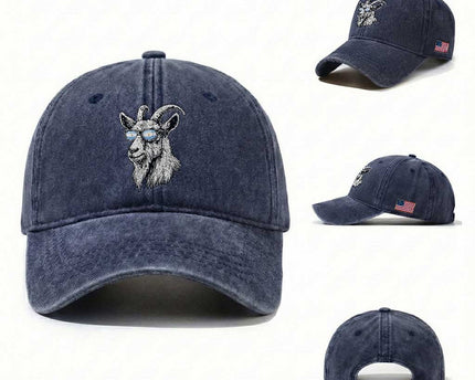 Cool Goat With Sunglasses Argentinian Flag Washed Cotton Baseball Cap