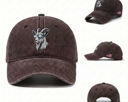 Cool Goat With Sunglasses Argentinian Flag Washed Cotton Baseball Cap