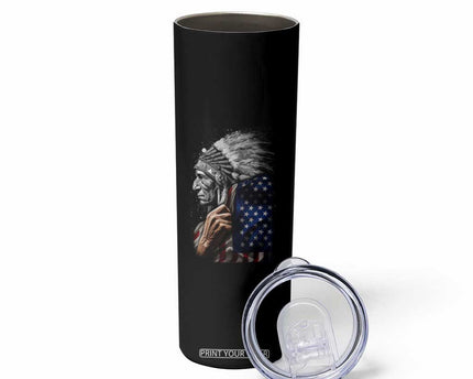 Indian Chief Native American USA Flag Skinny Tumbler