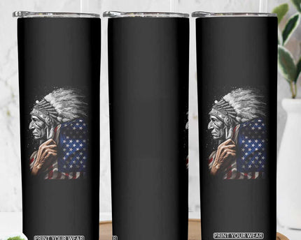 Indian Chief Native American USA Flag Skinny Tumbler