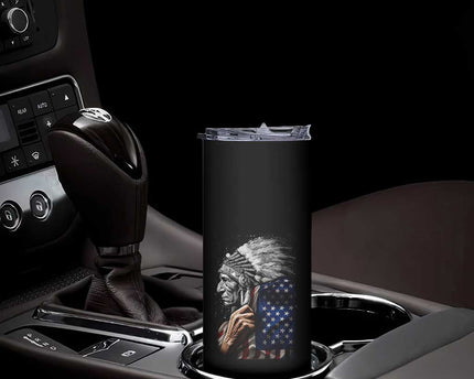 Indian Chief Native American USA Flag Skinny Tumbler