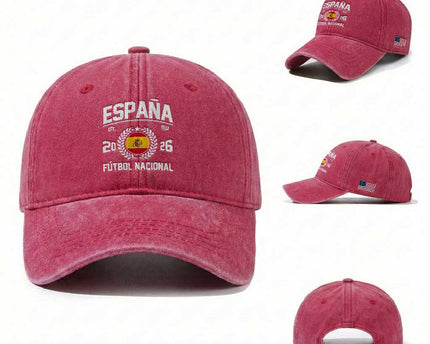 Spain 2026 Soccer Football Fan Spanish Flag Washed Cotton Baseball Cap