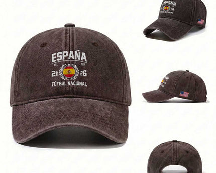 Spain 2026 Soccer Football Fan Spanish Flag Washed Cotton Baseball Cap