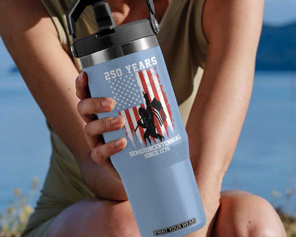 250th Anniversary USA Flip Straw Tumbler Bigfoot Patriotic American USA Flag