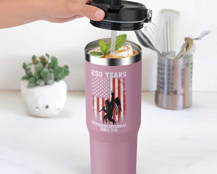 250th Anniversary USA Flip Straw Tumbler Bigfoot Patriotic American USA Flag