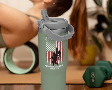 250th Anniversary USA Flip Straw Tumbler Bigfoot Patriotic American USA Flag
