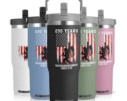250th Anniversary USA Flip Straw Tumbler Bigfoot Patriotic American USA Flag