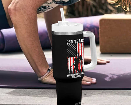 250th Anniversary USA Tumbler With Handle Bigfoot Patriotic American USA Flag