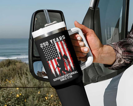 250th Anniversary USA Tumbler With Handle Bigfoot Patriotic American USA Flag