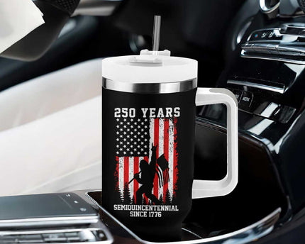 250th Anniversary USA Tumbler With Handle Bigfoot Patriotic American USA Flag