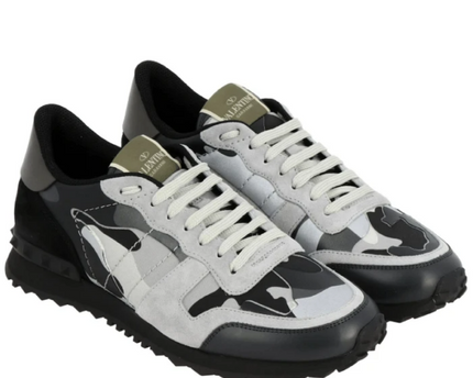 Men's Valentino Camo Rock Runners Grey Black Camo Sneakers