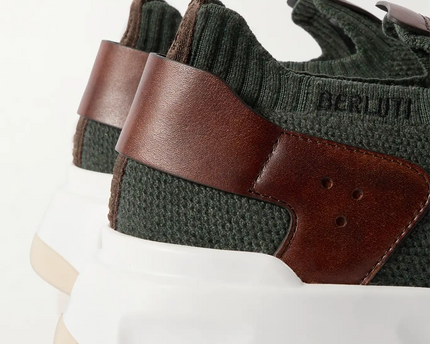 Men's Berluti Shadow Embroidered Green Sneakers