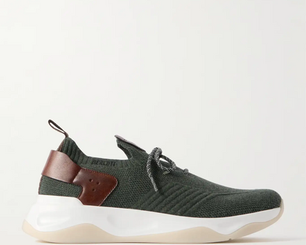 Men's Berluti Shadow Embroidered Green Sneakers