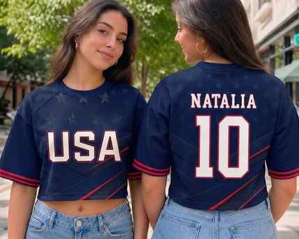Custom Women's USA 2026 Jersey Crop Tee - Personalized Birthday Gifts For Soccer Lovers, Sports Fans, Sports Lovers - Stars, Stripes & Soccer Pride