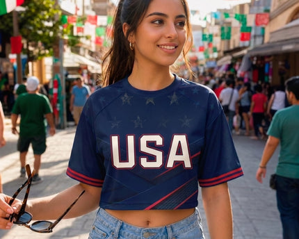 Custom Women's USA 2026 Jersey Crop Tee - Personalized Birthday Gifts For Soccer Lovers, Sports Fans, Sports Lovers - Stars, Stripes & Soccer Pride
