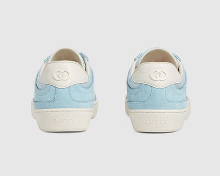Men's Gucci G75 Logo-Appliquéd Leather-Trimmed Suede  Light Blue Sneakers